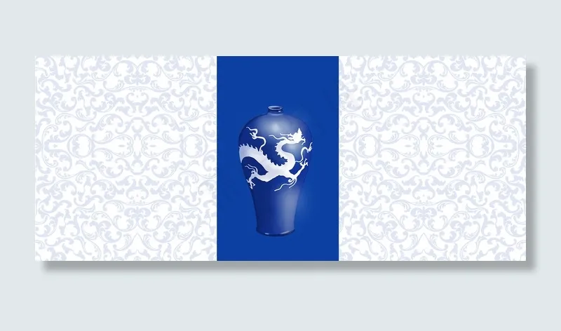 简约青花瓷中国风蓝色banner