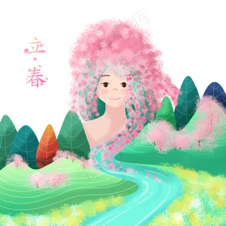 二十四节气春花桃花立春农历PNG,免抠元素