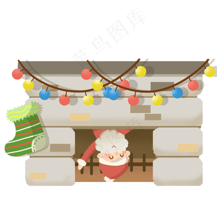 圣诞节圣诞老人和壁炉免抠PNG素材