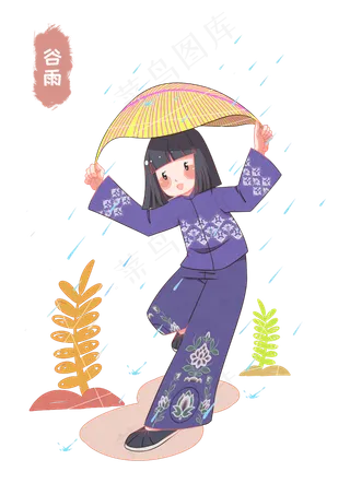 谷雨躲雨的小女孩