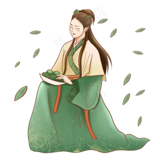 拿青团的古装美女