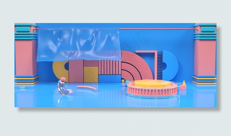 C4D红蓝创意小场景海报背景