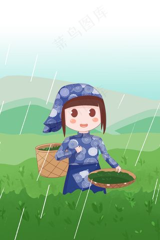 二十四节气谷雨绿色清新商业配图