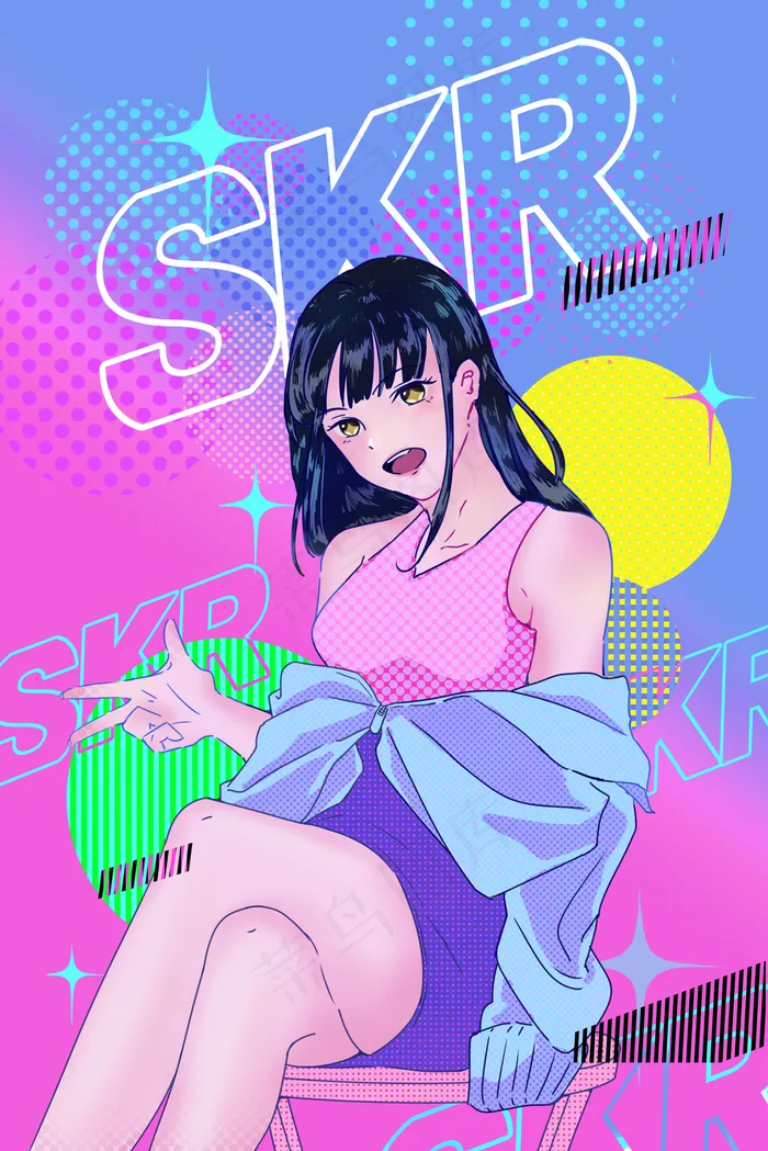 波普风街头嘻哈女孩说唱skr(3545X5315(DPI:300))psd模版下载