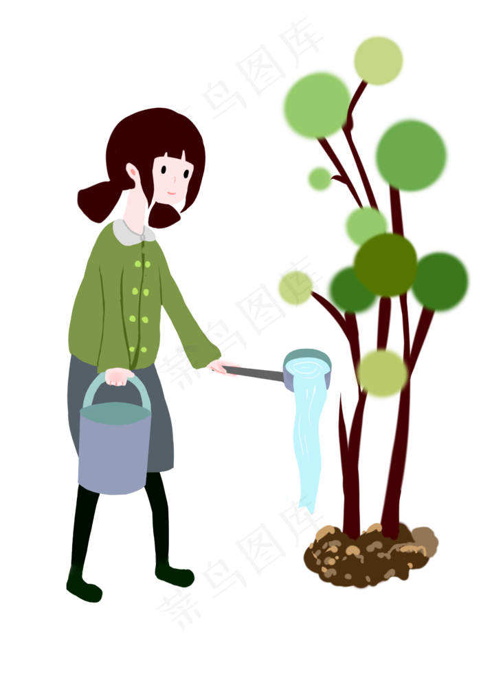 植树节浇水的小女孩(2480X3507(DPI:300))psd模版下载