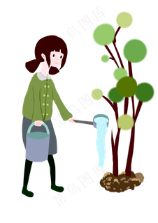 植树节浇水的小女孩