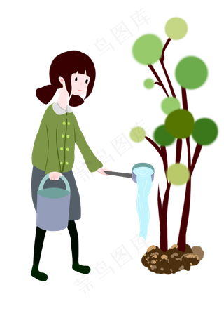 植树节浇水的小女孩