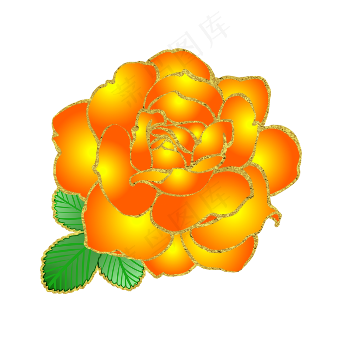 橘黄色玫瑰唯美花卉PNG素材,免抠元素