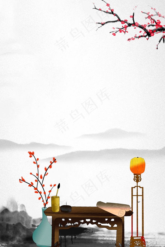 中国风山水笔墨纸笔筒(3545*5315px 	      )psd模版下载