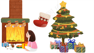 围炉上烤火,免抠元素