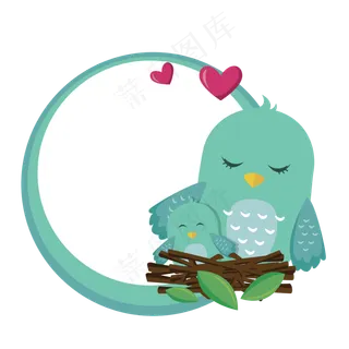 可爱的小鸟母子矢量素材