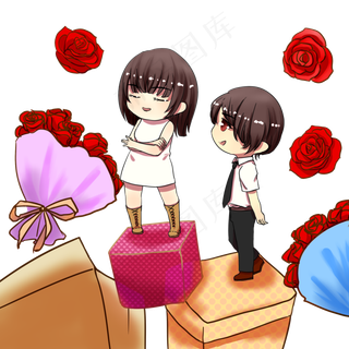 手绘情侣浪漫双十一