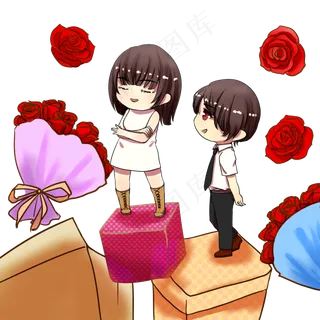 手绘情侣浪漫双十一