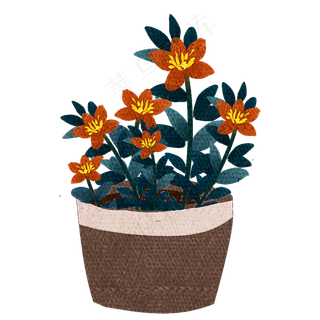 手绘卡通红色花朵植物盆栽