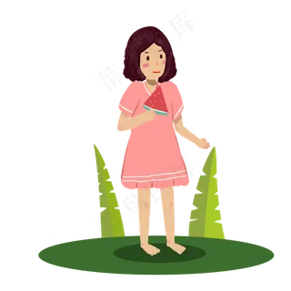夏天吃西瓜降温的女孩