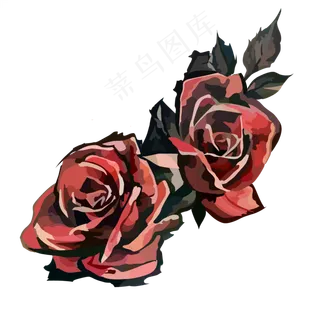 手绘植物花草水彩风红色玫瑰花免