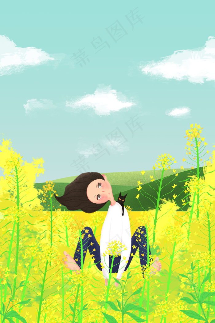 三月你好之油菜花田里的漫想(3545X5315(DPI:300))psd模版下载