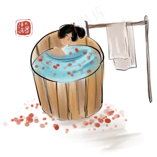 二十四节气大暑洗澡的少女,免抠元素