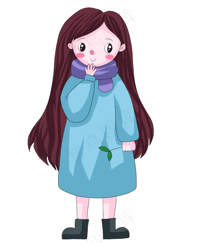 卡通手绘手捧树苗的女孩