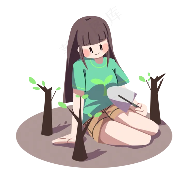 植树节植树的小女孩(2000X2000(DPI:299))psd模版下载