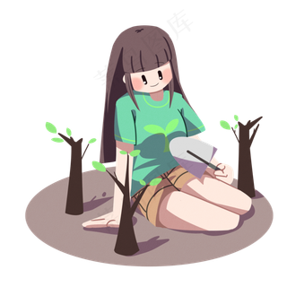 植树节植树的小女孩