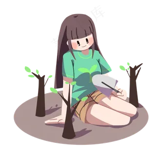 植树节植树的小女孩