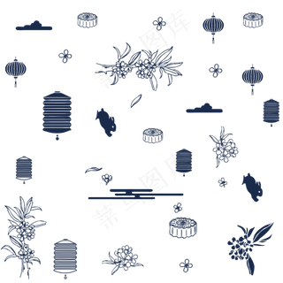 桂花灯笼月饼中秋古风,免抠元素