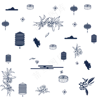 桂花灯笼月饼中秋古风,免抠元素