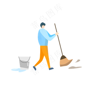 劳动节扁平风打扫人物免扣PNG