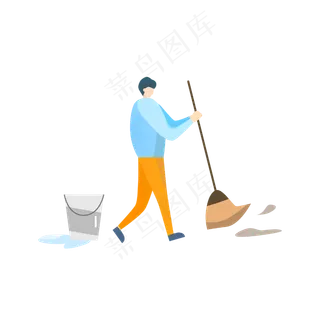 劳动节扁平风打扫人物免扣PNG