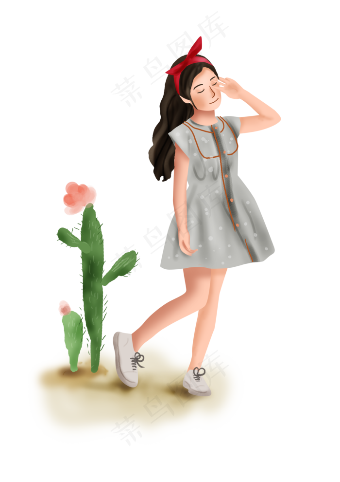 手绘花园里的女孩子,免抠元素(3508*4961px 300 dpi )psd模版下载