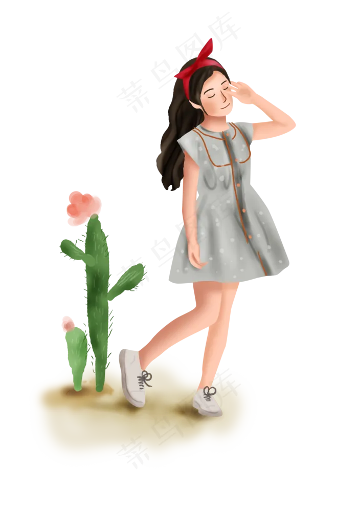 手绘花园里的女孩子,免抠元素(3508*4961px 300 dpi )psd模版下载