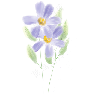水粉淡彩蓝色花朵