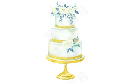 卡通水彩小清新生日婚礼蛋糕