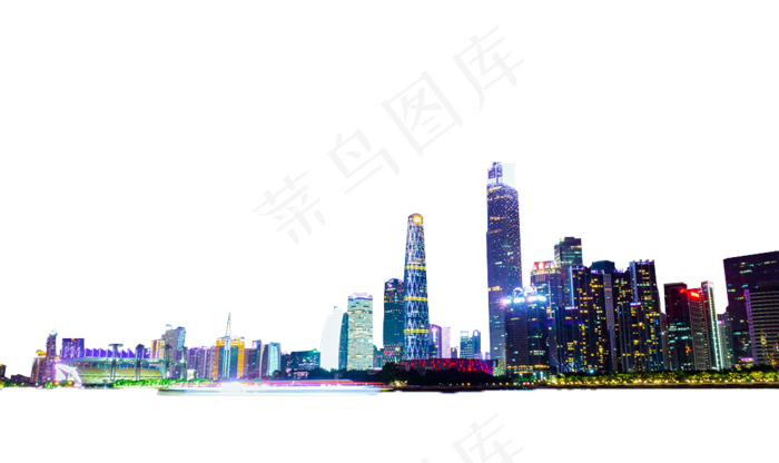 广州夜景城市天际线,免抠元素(1000*594px 300 dpi )psd模版下载