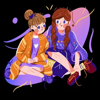 儿童节坐在一起聊天的两个女孩