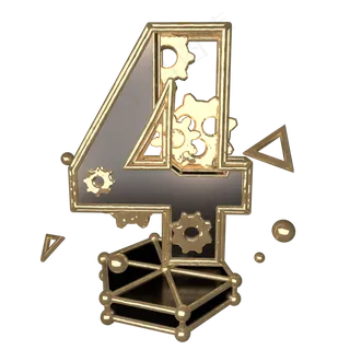 C4D黑金风机械风酷炫风倒计时数字4,免抠元素艺术字