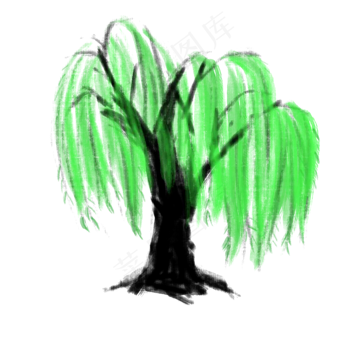 植物古风水墨柳树装饰图案PNG(2000X2000(DPI:72))psd模版下载