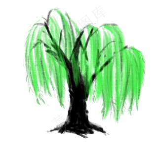 植物古风水墨柳树装饰图案PNG