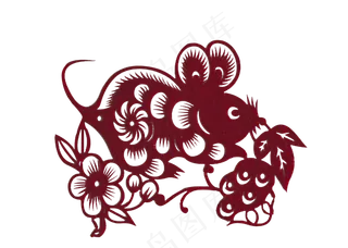 新年春节剪纸十二生肖之鼠,免抠元素