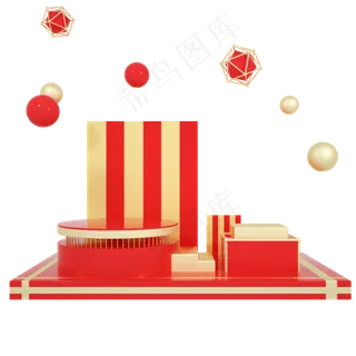 C4D立体红金色舞台电商淘宝舞台