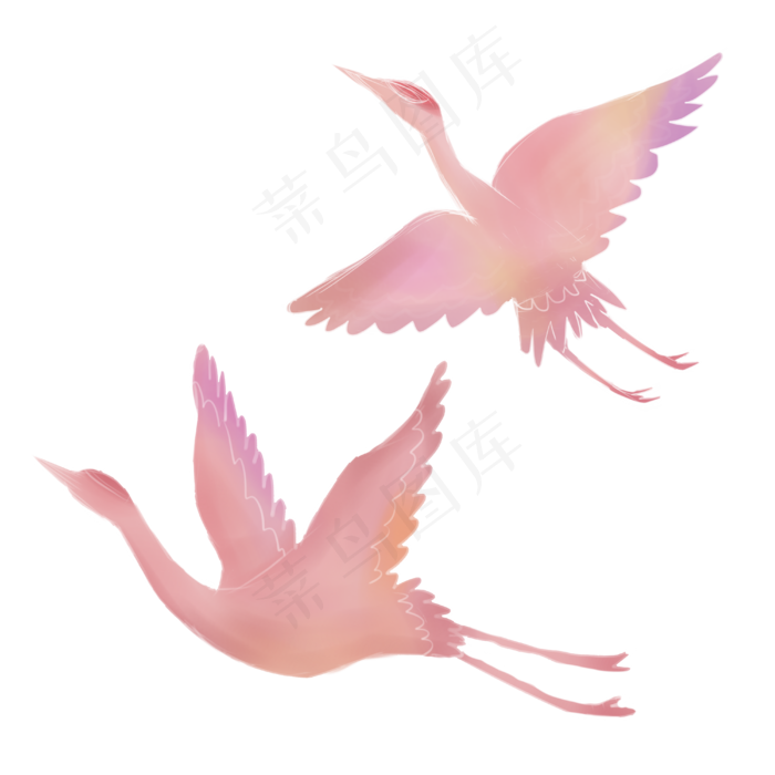 水彩梦幻色系仙鹤PNG图片(4000X4000(DPI:300))psd模版下载