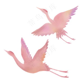 水彩梦幻色系仙鹤PNG图片