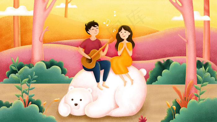 情人节约会手绘插画