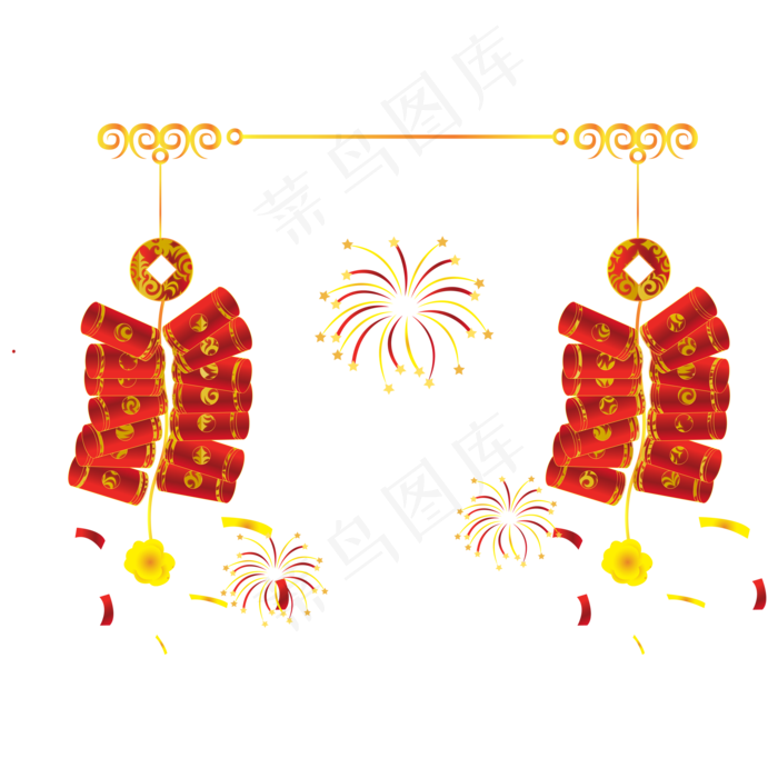 新年鼠年鞭炮装饰,免抠元素(2000*2000px 300 dpi )ai矢量模版下载