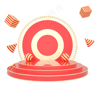 C4D红金色舞台底盘立体圆盘球漂浮,免抠元素