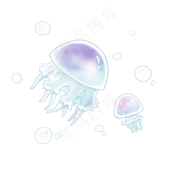 手绘水母水彩简约紫色蓝色梦幻(2000X2000(DPI:300))psd模版下载
