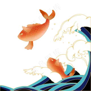 国潮锦鲤海浪纹