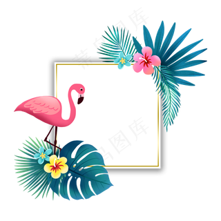 夏季火烈鸟和植物边框,免抠元素