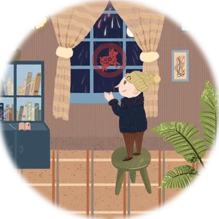 元宵节夜景趴在窗台上赏烟花,免抠元素